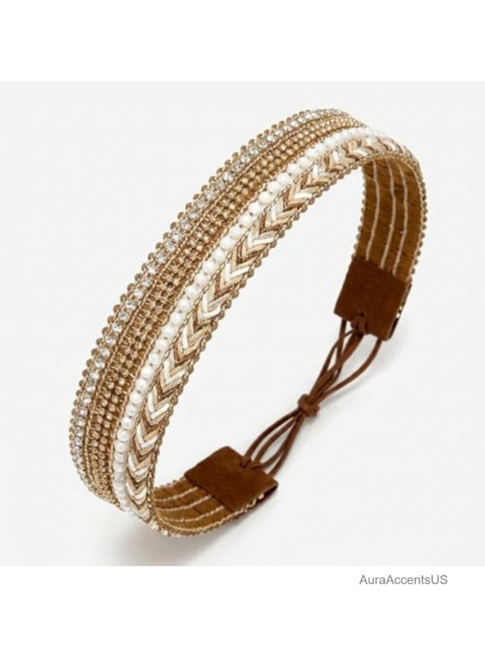 Handmade Western PU Leather Cowboy Hat Band Adjustable Pearl Accent